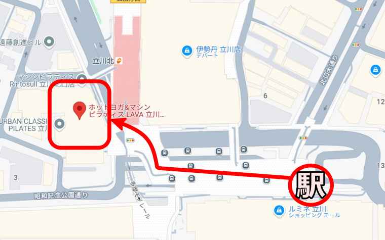 LAVA立川北口店への行き方
